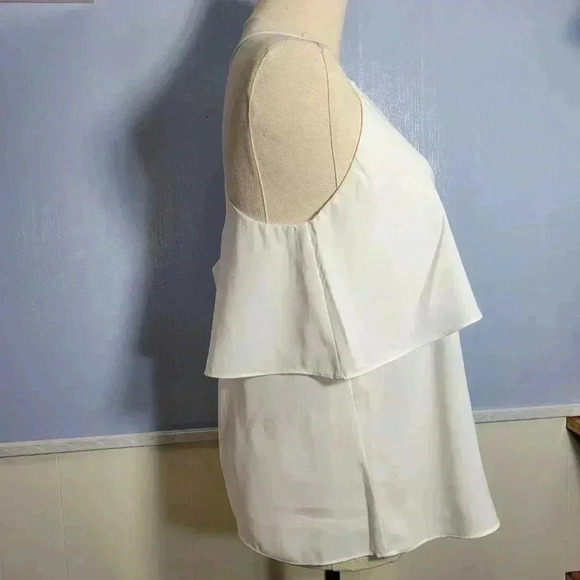 Naked Zebra Small Bright White Strappy Spaghetti Criss Cross Ruffle Layered Tank - Picture 4 of 10